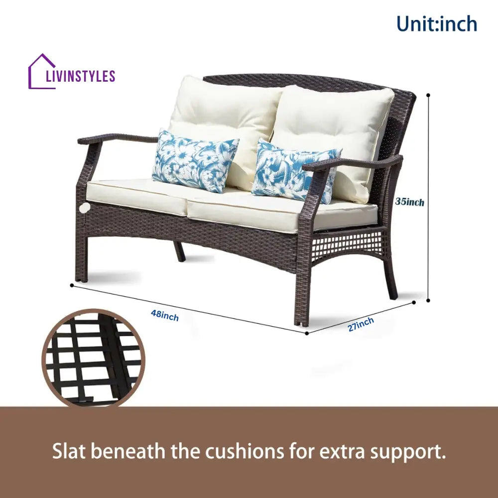Alfonsiee Outdoor Sofa Set 2 Seater 2 Single seater and 1 Center Table (Brown + Cream) - Sofa Sets