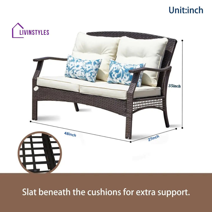 Alfonsiee Outdoor Sofa Set 2 Seater 2 Single seater and 1 Center Table (Brown + Cream) - Sofa Sets