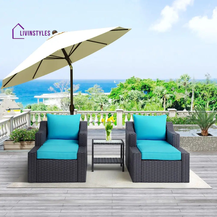 Alfonso Outdoor Patio Sofa Set 2 Single Seater 2 ottoman and 1 Center Table Set (Black + Blue) - Sofa Sets