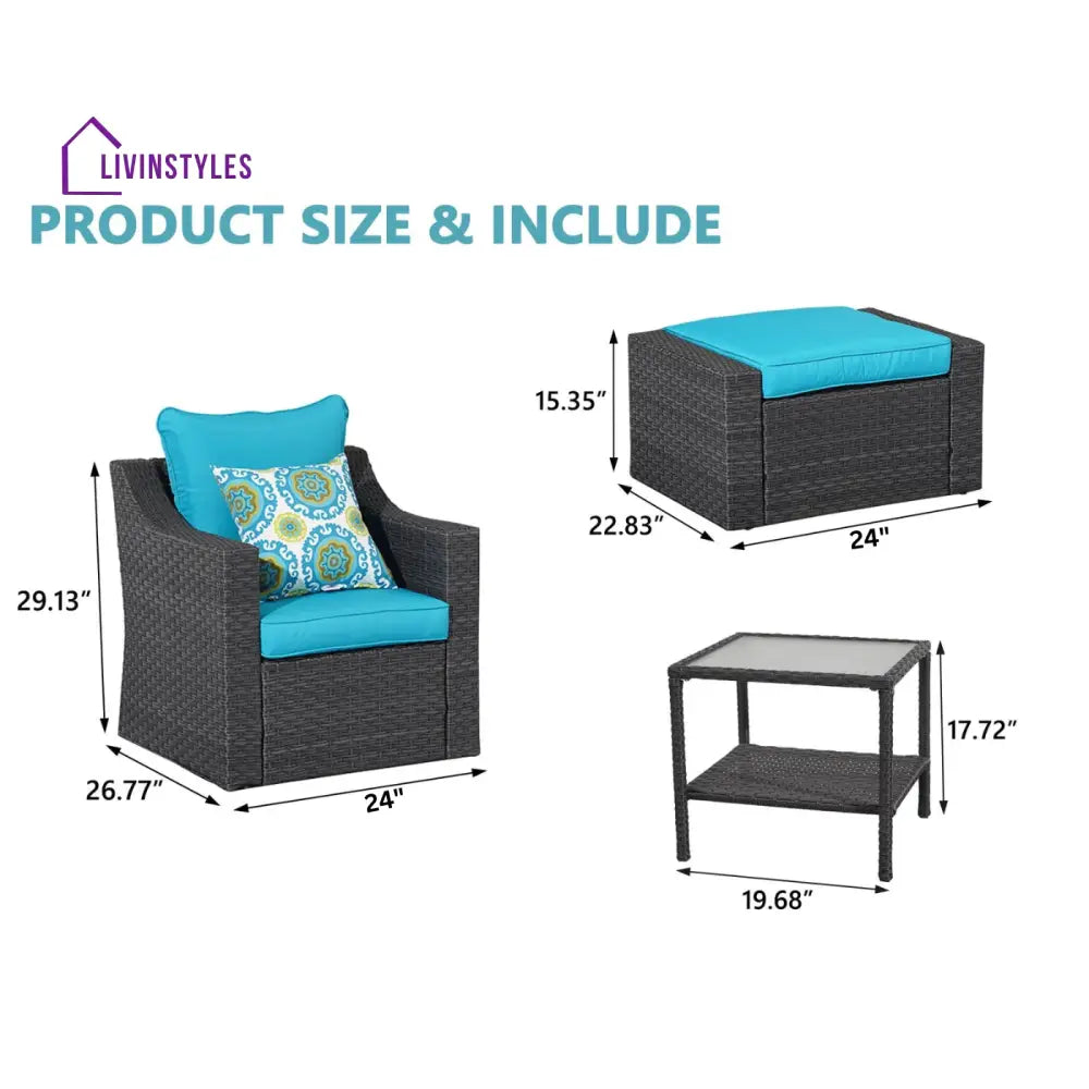 Alfonso Outdoor Patio Sofa Set 2 Single Seater 2 ottoman and 1 Center Table Set (Black + Blue) - Sofa Sets