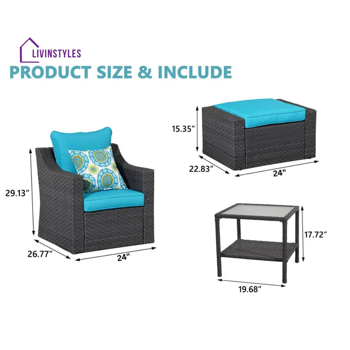 Alfonso Outdoor Patio Sofa Set 2 Single Seater 2 ottoman and 1 Center Table Set (Black + Blue) - Sofa Sets