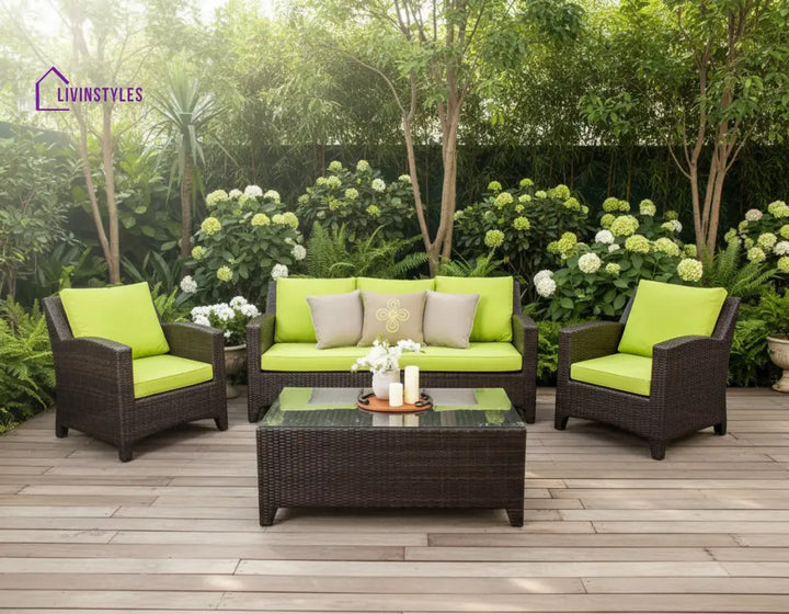 Alfonsoo Outdoor Patio Sofa Set 5 Seater and 1 Center Table (Dark brown) - Sofa Sets
