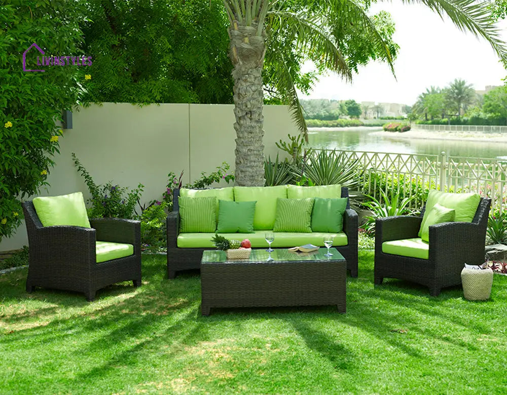 Alfonsoo Outdoor Patio Sofa Set 5 Seater and 1 Center Table (Dark brown) - Sofa Sets