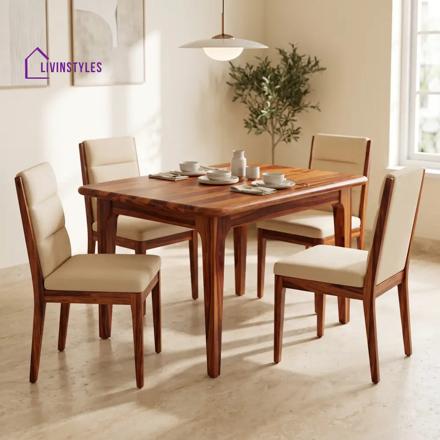 Alfred Premium Solid Wood 4 Seater Dining Table Set
