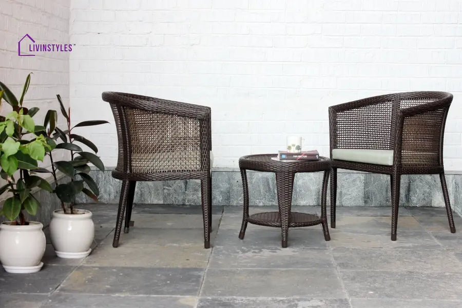 Alhad Outdoor Patio Seating Set 2 Chairs and 1 Table Set (Brown) - Coffee Table Sets