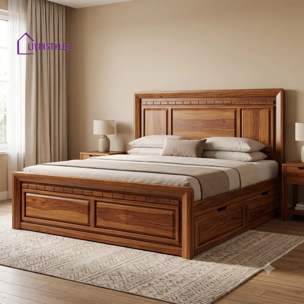Alice Premium Wooden Bed with Drawer Storage | King Size Bed & Queen Size Bed Online