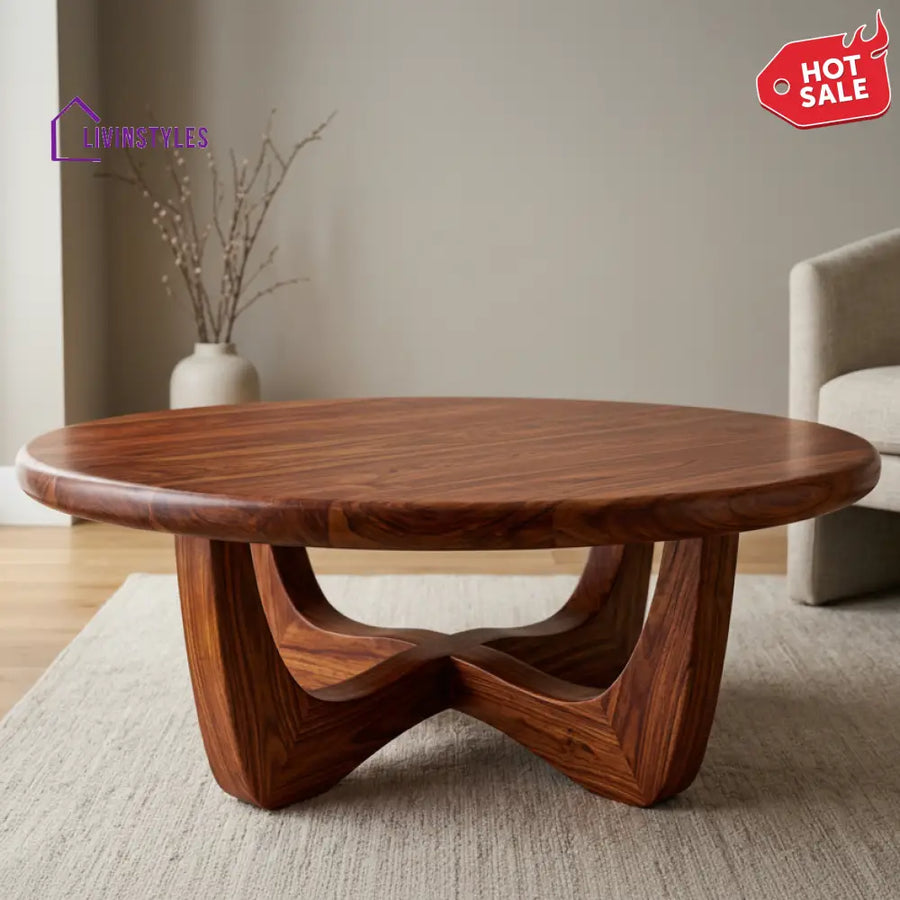 Alice Sheesham Wood Round Shaped Coffee Table for Living Room