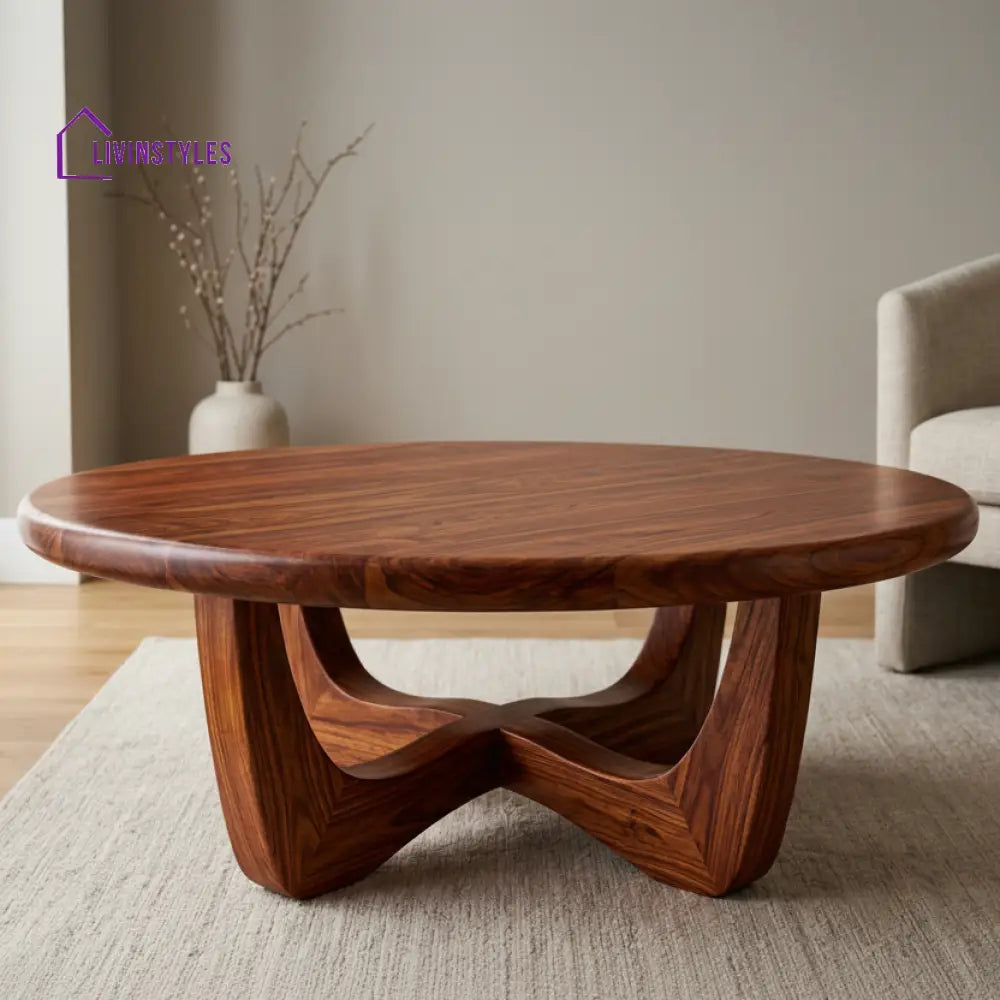Alice Sheesham Wood Round Shaped Coffee Table for Living Room