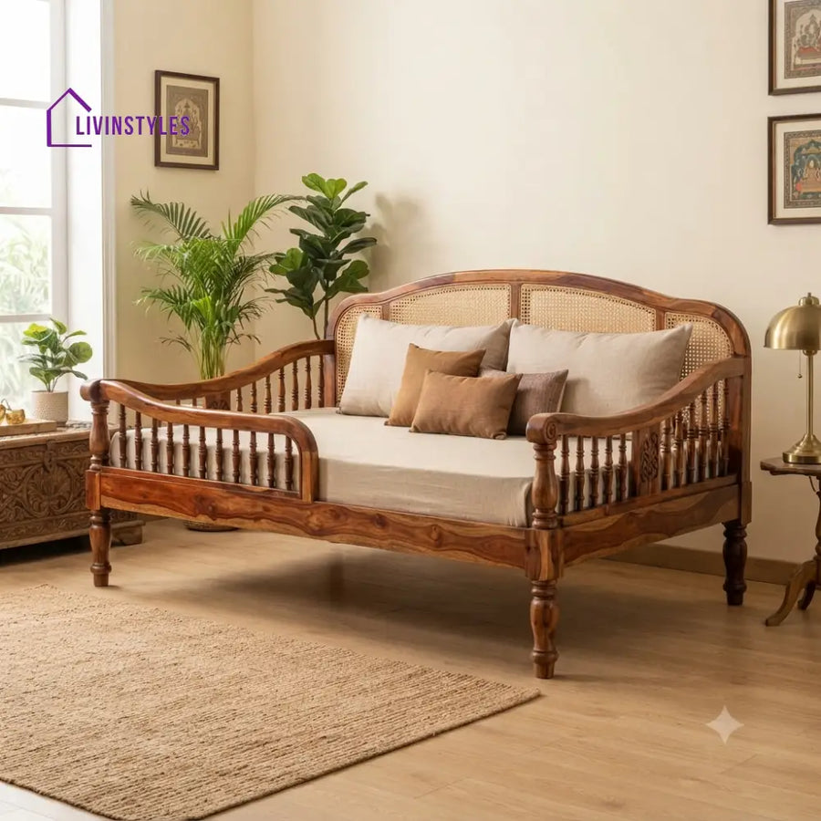 Alice Wooden Divan Bed for Living Room | Solid Sheesham Wood