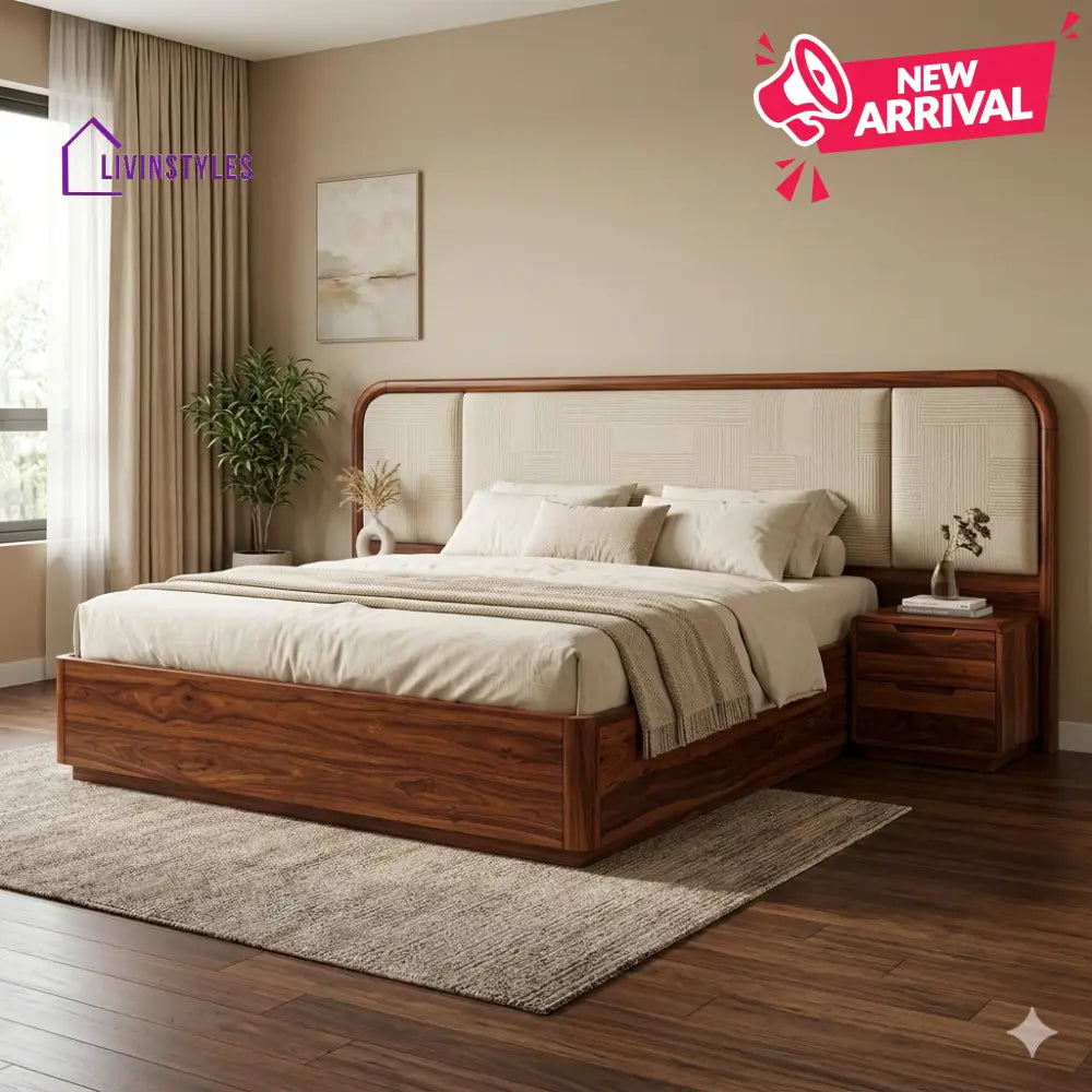 Alina Premium Sheesham Wood Bed with Velvet Headboard