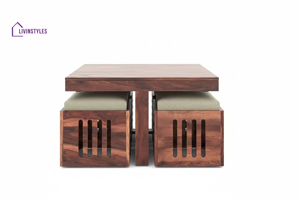 Alina Sheesham Wood Coffee Table with Four stools