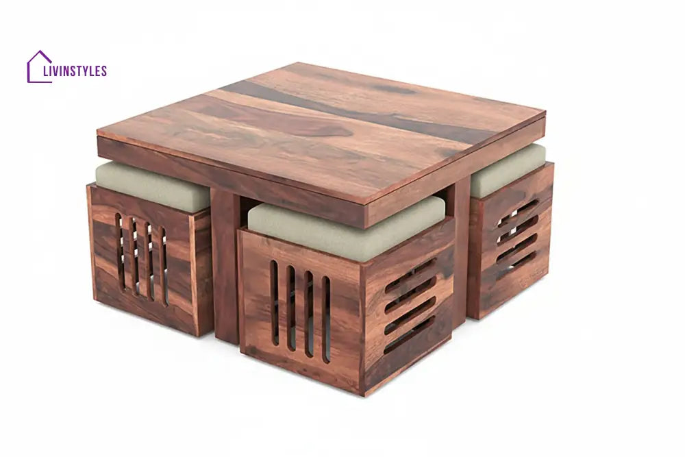 Alina Sheesham Wood Coffee Table with Four stools