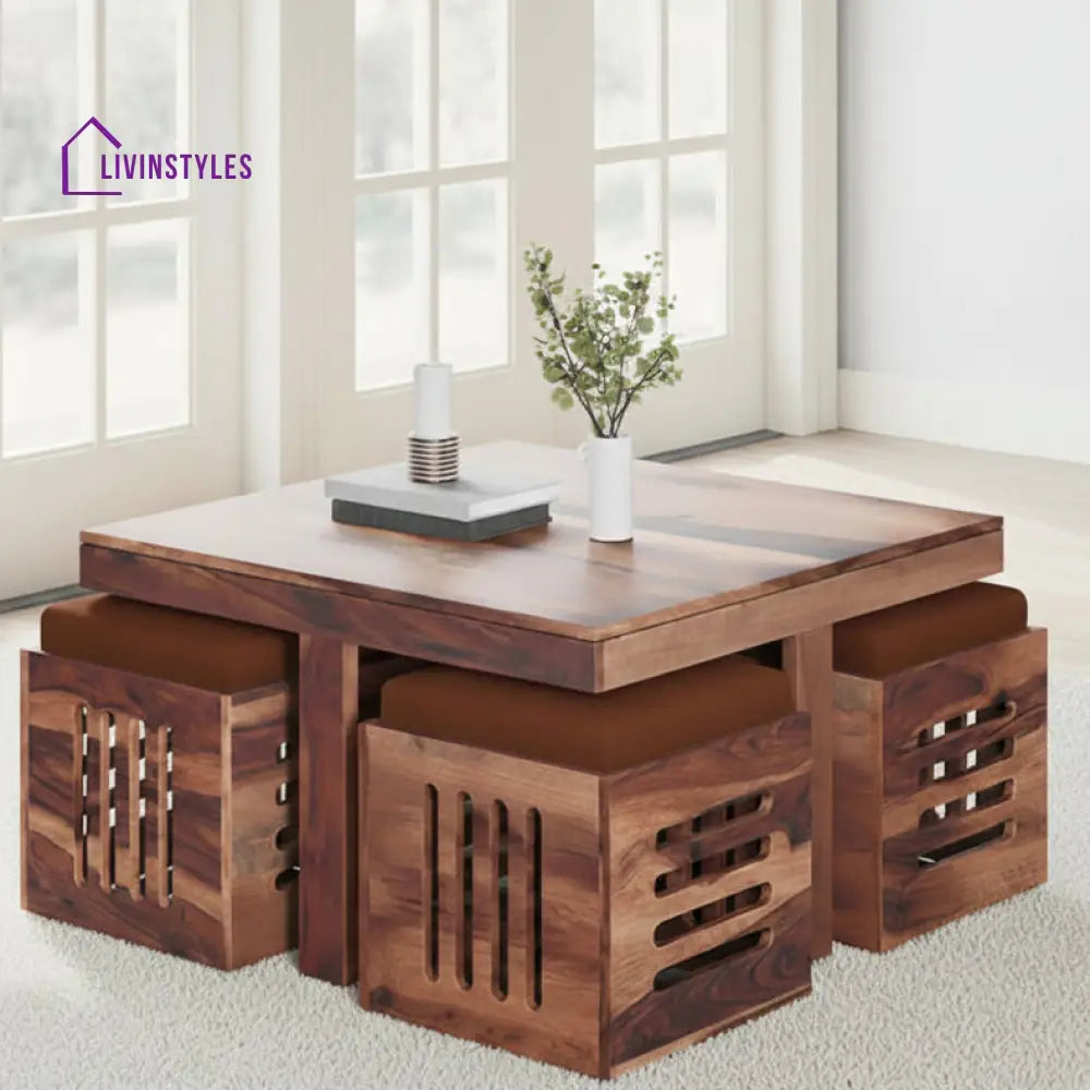 Alina Sheesham Wood Coffee Table with Four stools