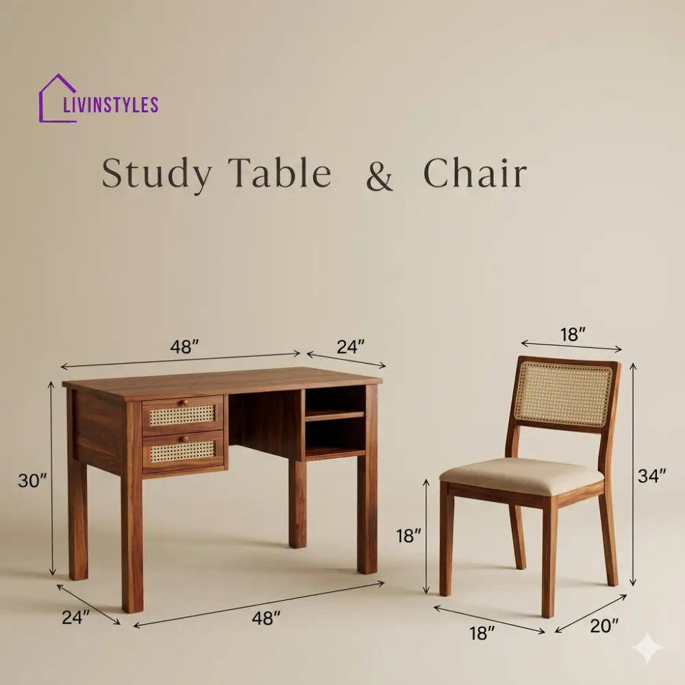 Alina Sheesham Wood Study Table and Chair Set for Students | Kids | Adults