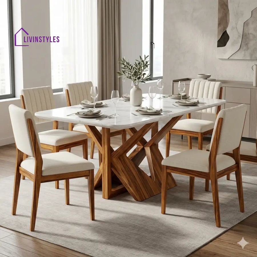 Alina Solid Sheesham Wood 6 Seater Dining Table Set - Dining sets