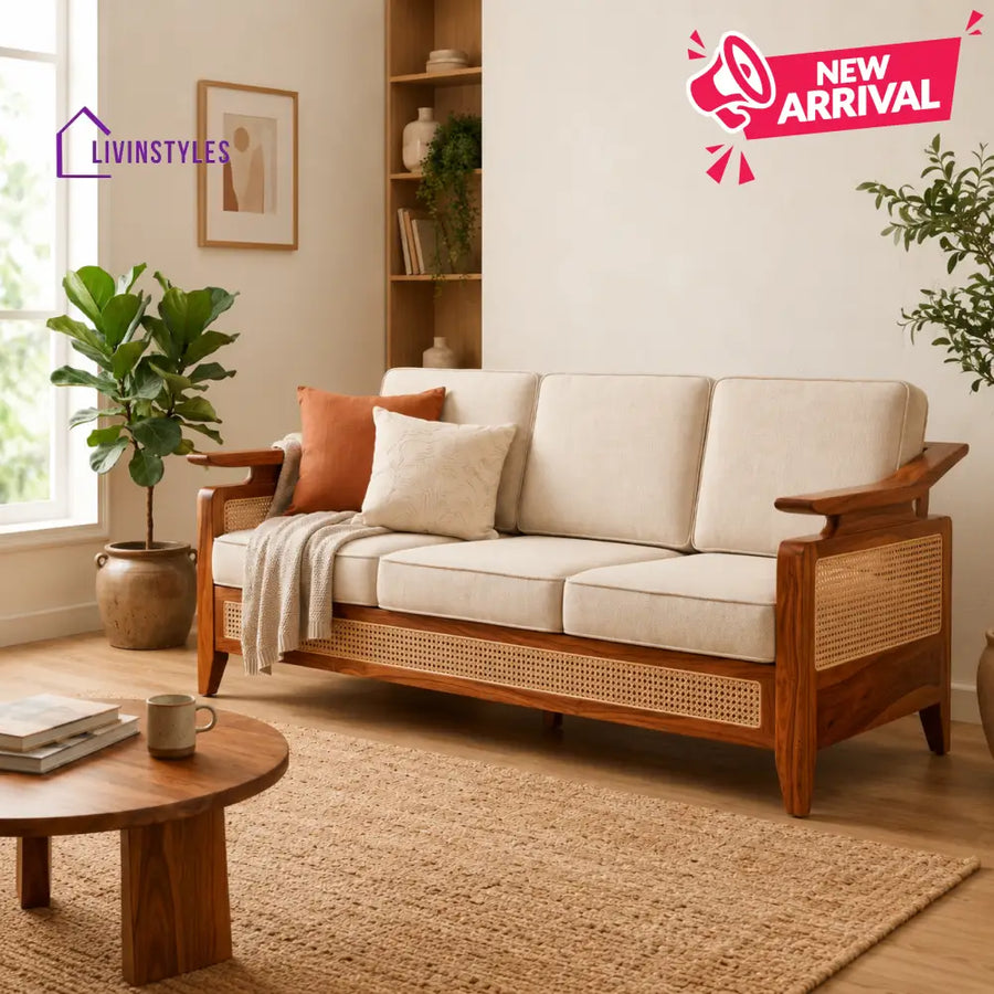 Alisha Sheesham Wood and Cane Sofa for Living Room