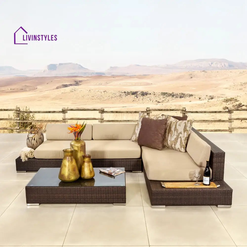 Alison Outdoor Sofa Set 2 Seater Right Sofa 2 Seater Left Sofa and 1 Center Table - Brown + Beige - Sofa Sets