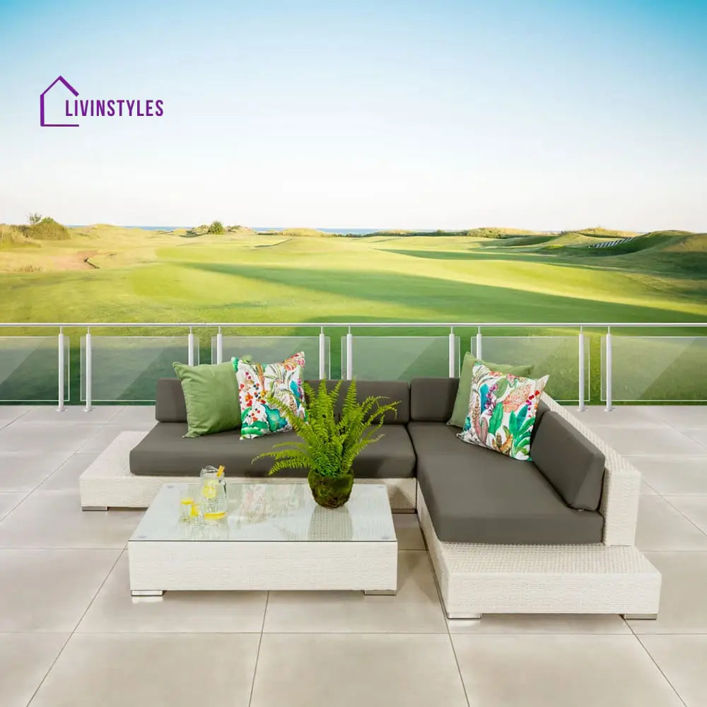 Alison Outdoor Sofa Set 2 Seater Right Sofa 2 Seater Left Sofa and 1 Center Table - White + Grey - Sofa Sets