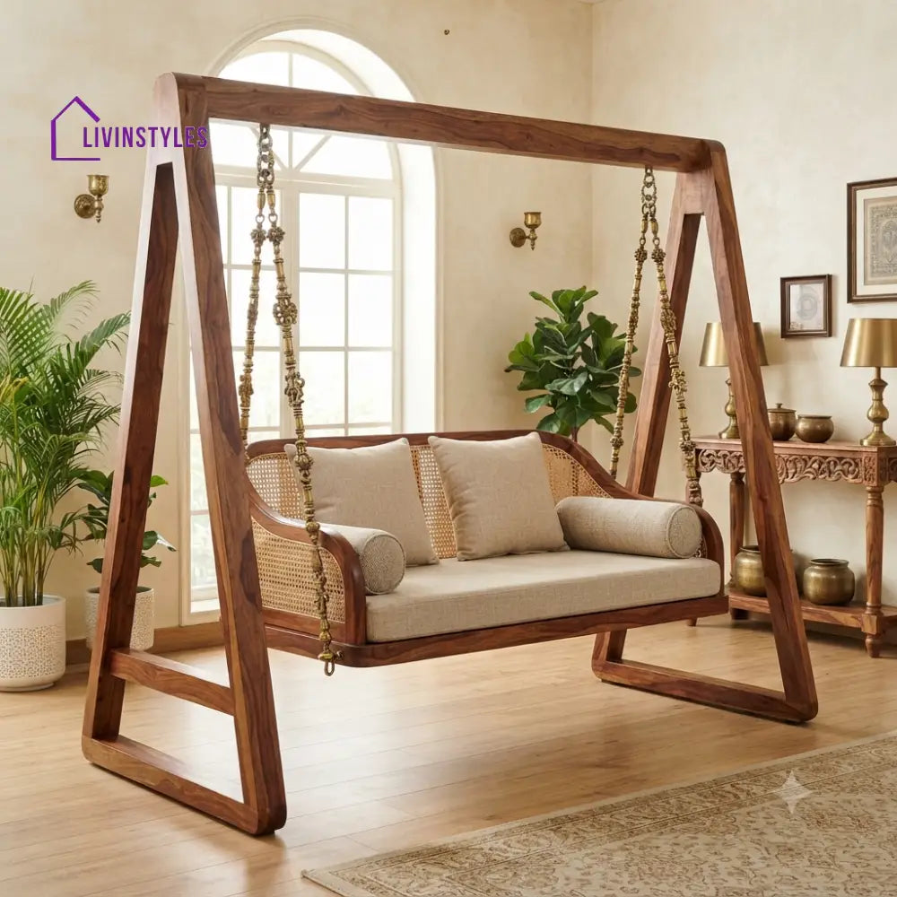 Alix 2 Seater Wooden Swing for Home | Wooden Jhula for home