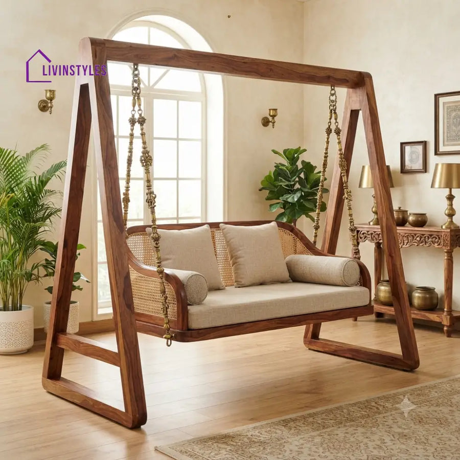 Alix 2 Seater Wooden Swing for Home | Wooden Jhula for home