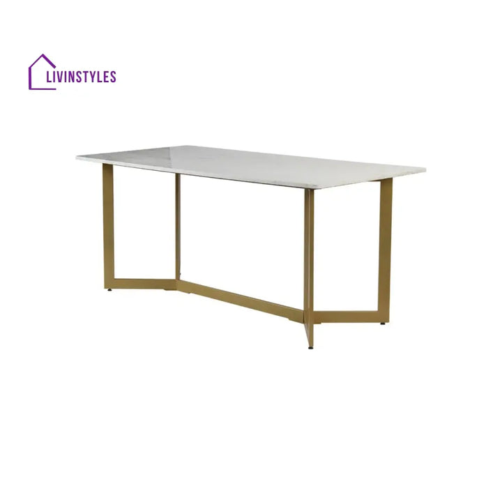 Allen 6 Seater Marble Dining Table In Gold Finish