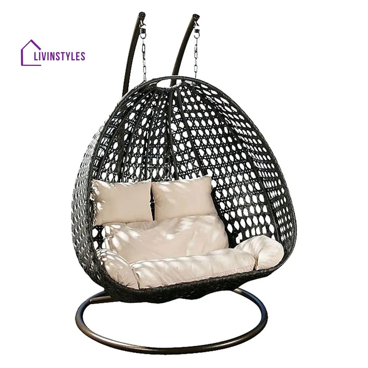 Allesi double Seater Hanging Swing With Stand For Balcony Garden Swing (Black) - Swings