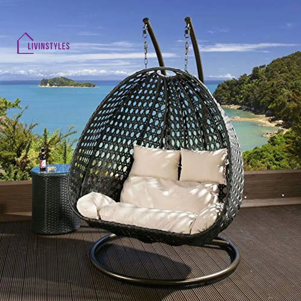 Allesi double Seater Hanging Swing With Stand For Balcony Garden Swing (Black) - Swings
