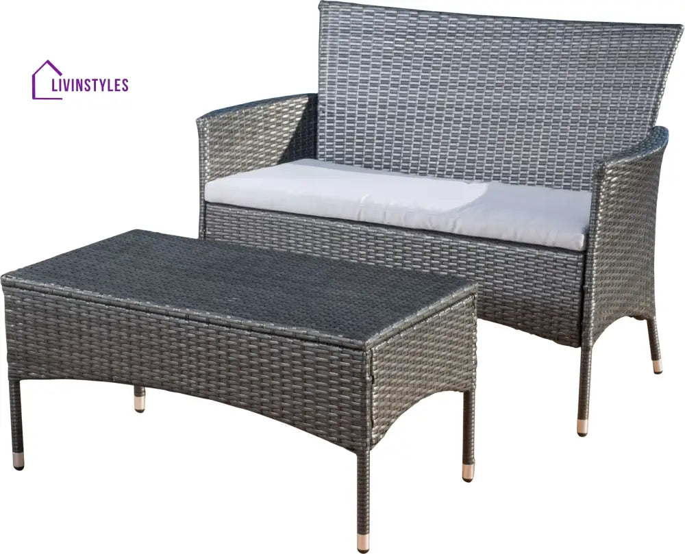 Allesi Outdoor 2 seater Sofa and 1 Center Table (Dark Grey + White) - Sofa Sets