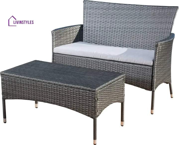 Allesi Outdoor 2 seater Sofa and 1 Center Table (Dark Grey + White) - Sofa Sets