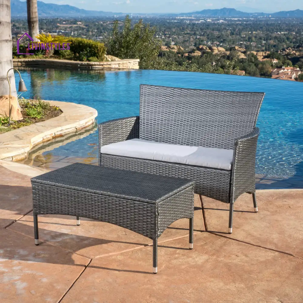 Allesi Outdoor 2 seater Sofa and 1 Center Table (Dark Grey + White) - Sofa Sets