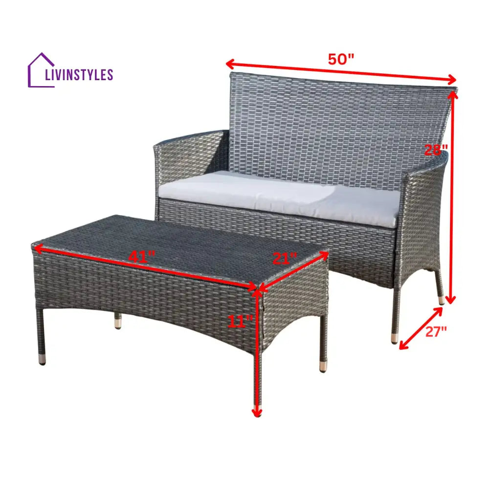 Allesi Outdoor 2 seater Sofa and 1 Center Table (Dark Grey + White) - Sofa Sets