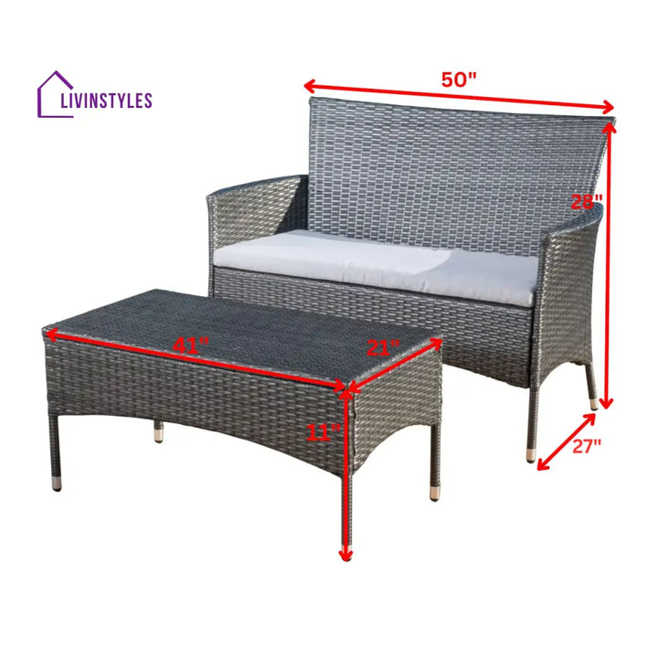 Allesi Outdoor 2 seater Sofa and 1 Center Table (Dark Grey + White) - Sofa Sets