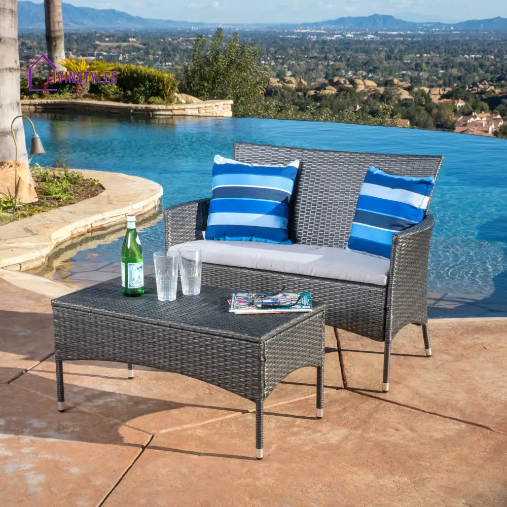 Allesi Outdoor 2 seater Sofa and 1 Center Table (Dark Grey + White) - Sofa Sets