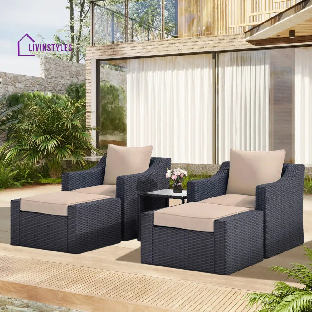 Allesi Outdoor Patio Sofa Set 2 Single Seater 2 ottoman and 1 Center Table Set (KHAKHI) - Sofa Sets