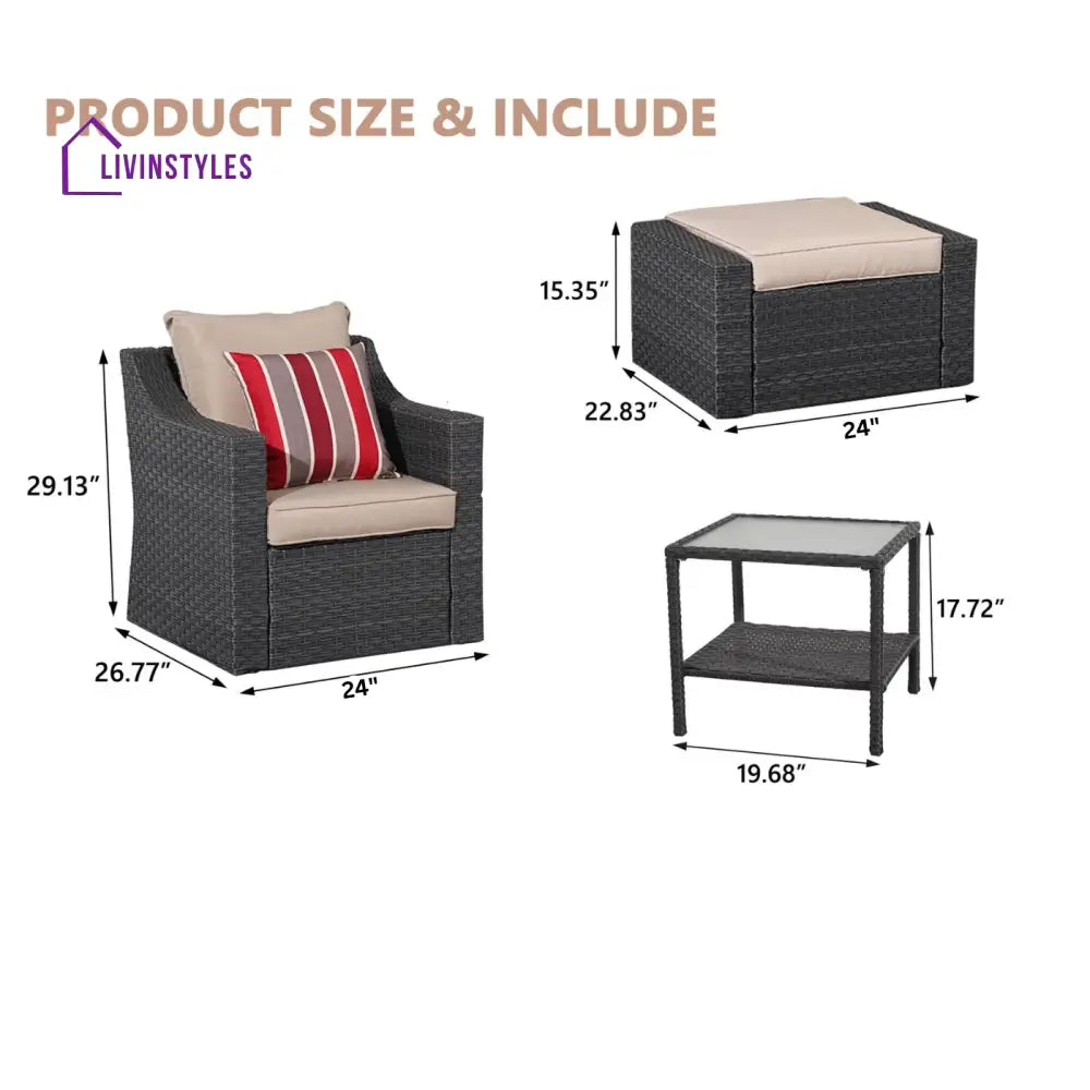 Allesi Outdoor Patio Sofa Set 2 Single Seater 2 ottoman and 1 Center Table Set (KHAKHI) - Sofa Sets