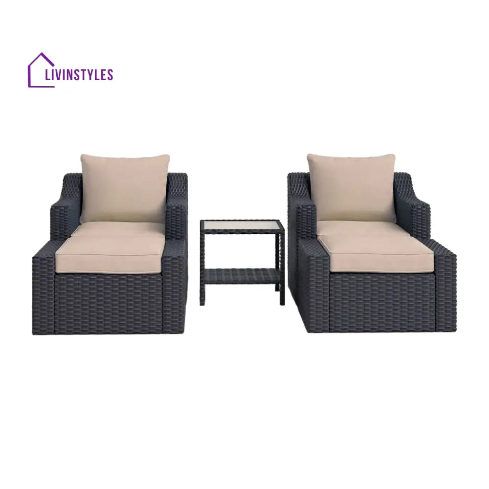 Allesi Outdoor Patio Sofa Set 2 Single Seater 2 ottoman and 1 Center Table Set (KHAKHI) - Sofa Sets