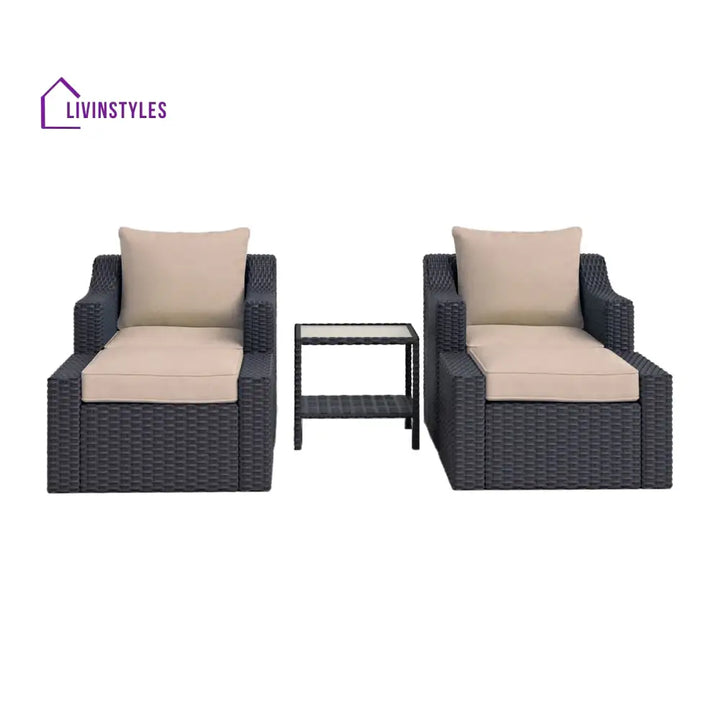 Allesi Outdoor Patio Sofa Set 2 Single Seater 2 ottoman and 1 Center Table Set (KHAKHI) - Sofa Sets