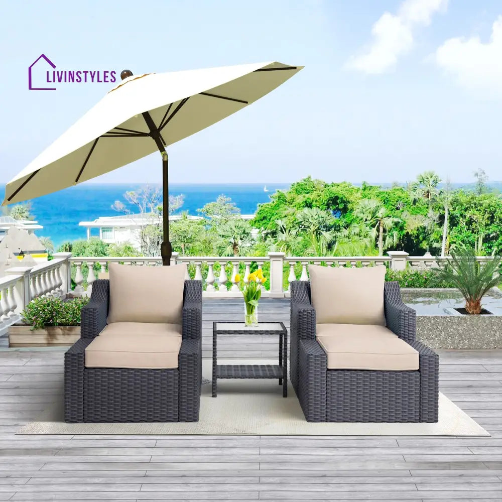 Allesi Outdoor Patio Sofa Set 2 Single Seater 2 ottoman and 1 Center Table Set (KHAKHI) - Sofa Sets