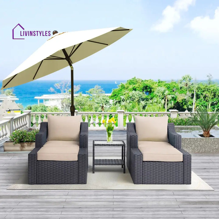 Allesi Outdoor Patio Sofa Set 2 Single Seater 2 ottoman and 1 Center Table Set (KHAKHI) - Sofa Sets