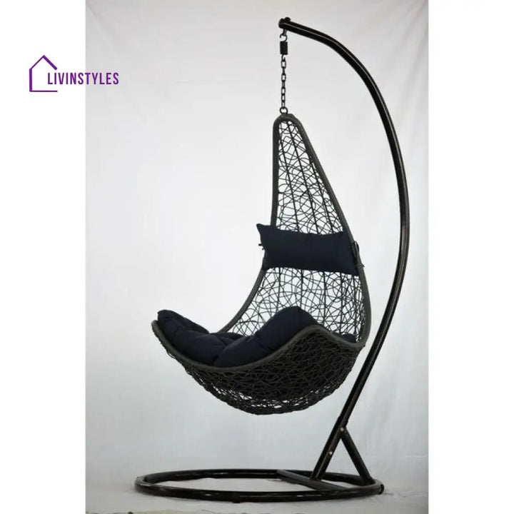 Allesi Single Seater Hanging Swing With Stand For Balcony Garden Swing (Dark Brown) - Black - Swings