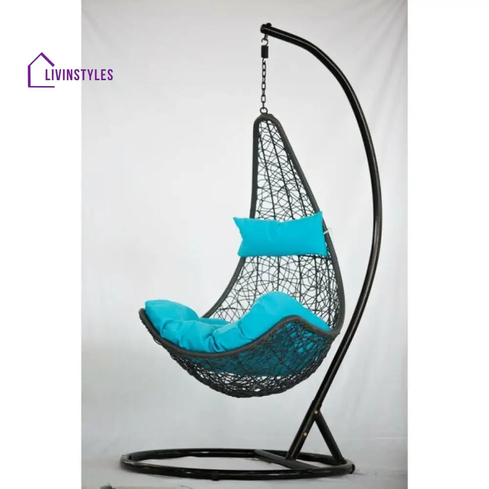 Allesi Single Seater Hanging Swing With Stand For Balcony Garden Swing (Dark Brown) - Blue - Swings