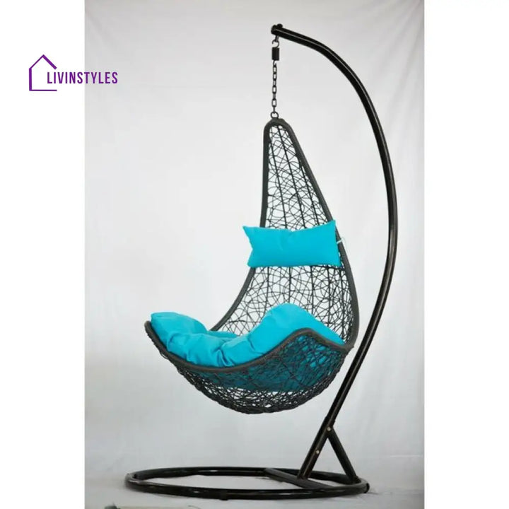 Allesi Single Seater Hanging Swing With Stand For Balcony Garden Swing (Dark Brown) - Blue - Swings
