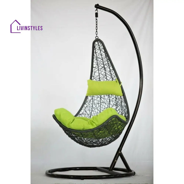 Allesi Single Seater Hanging Swing With Stand For Balcony Garden Swing (Dark Brown) - Green - Swings