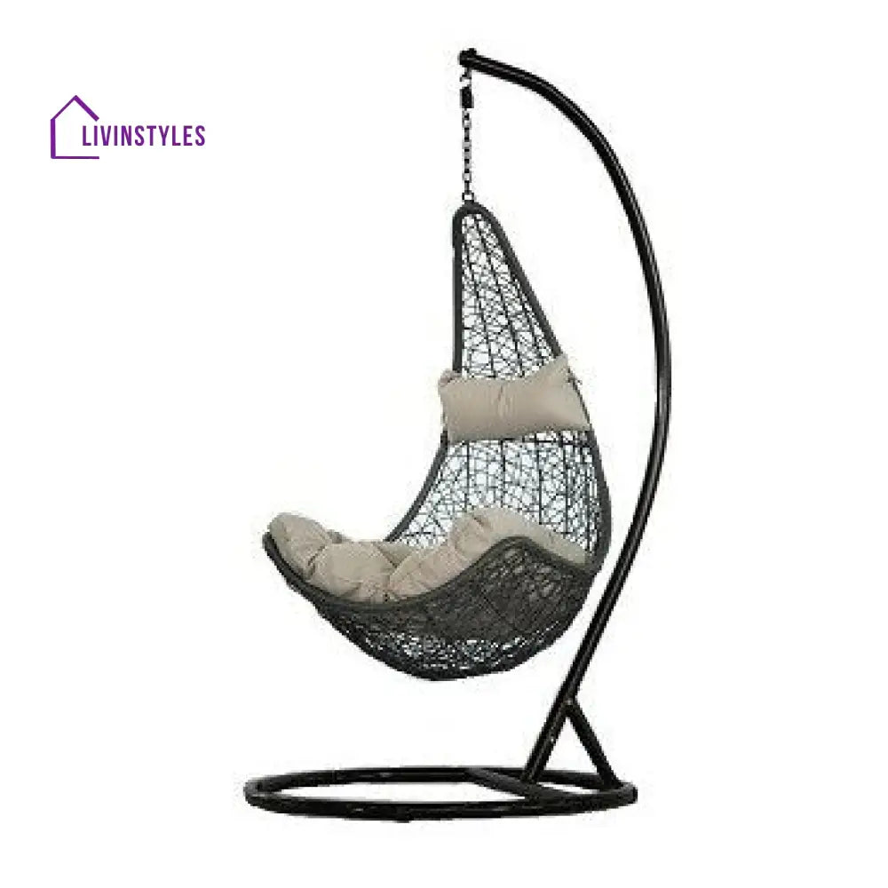 Allesi Single Seater Hanging Swing With Stand For Balcony Garden Swing (Dark Brown) - Light Brown - Swings