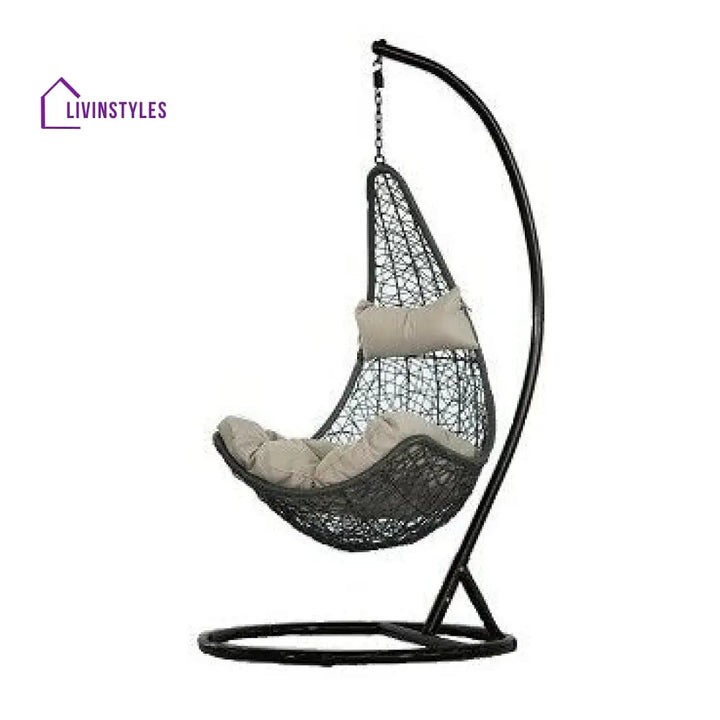 Allesi Single Seater Hanging Swing With Stand For Balcony Garden Swing (Dark Brown) - Light Brown - Swings