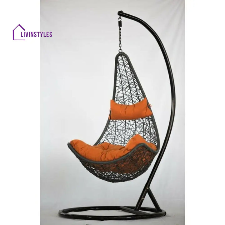 Allesi Single Seater Hanging Swing With Stand For Balcony Garden Swing (Dark Brown) - Orange - Swings