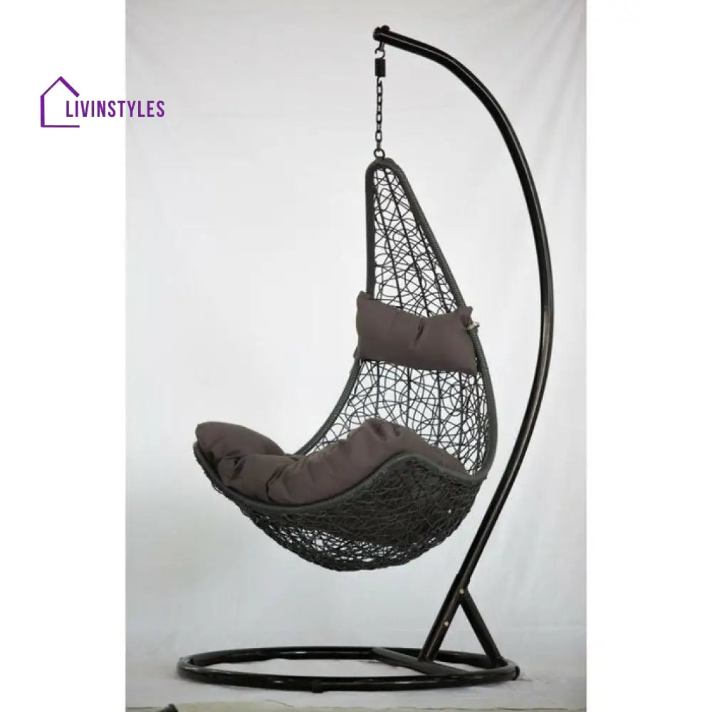 Allesi Single Seater Hanging Swing With Stand For Balcony Garden Swing (Dark Brown) - Dark Brown - Swings