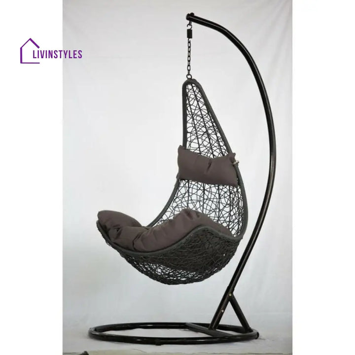 Allesi Single Seater Hanging Swing With Stand For Balcony Garden Swing (Dark Brown) - Dark Brown - Swings
