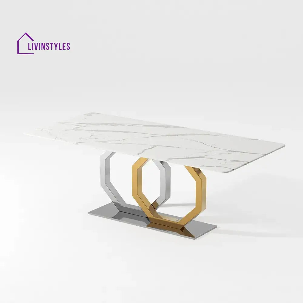 Allison Stainless Steel Dining Table Set with Marble Top | 6 Seater Dining Table Set