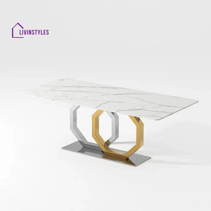 Allison Stainless Steel Dining Table Set with Marble Top | 6 Seater Dining Table Set